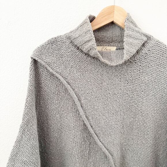 ELAN | Mock Neck Oversized Sweater Poncho Knit Gray Turtleneck Cotton Blend | OS - Picture 2 of 8